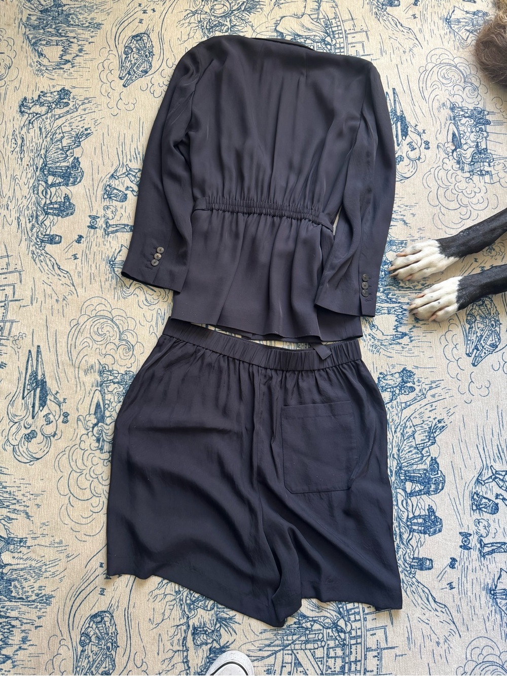 Theory Dark Navy High Waist Shorts and Matching Jacket Set